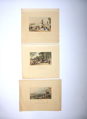 3 x kolorierte Stiche Paris Concord Chantilly 19Jh. Eugene Lami J. C. Varrall