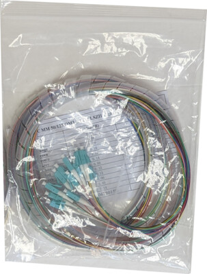 12 fiber LC/UPC Multimode 50/125 OM3 10gb/s Spiral Wrapped Pigtails 3 meters