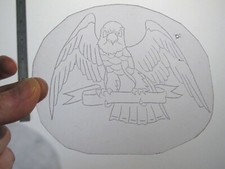 vtg 1960s 70s Tattoo Flash acetate stencil Eagle Standing on Banner EA2