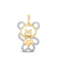 10K Yellow Gold Womens Round Diamond Teddy Bear Animal Pendant 1/6 Cttw
