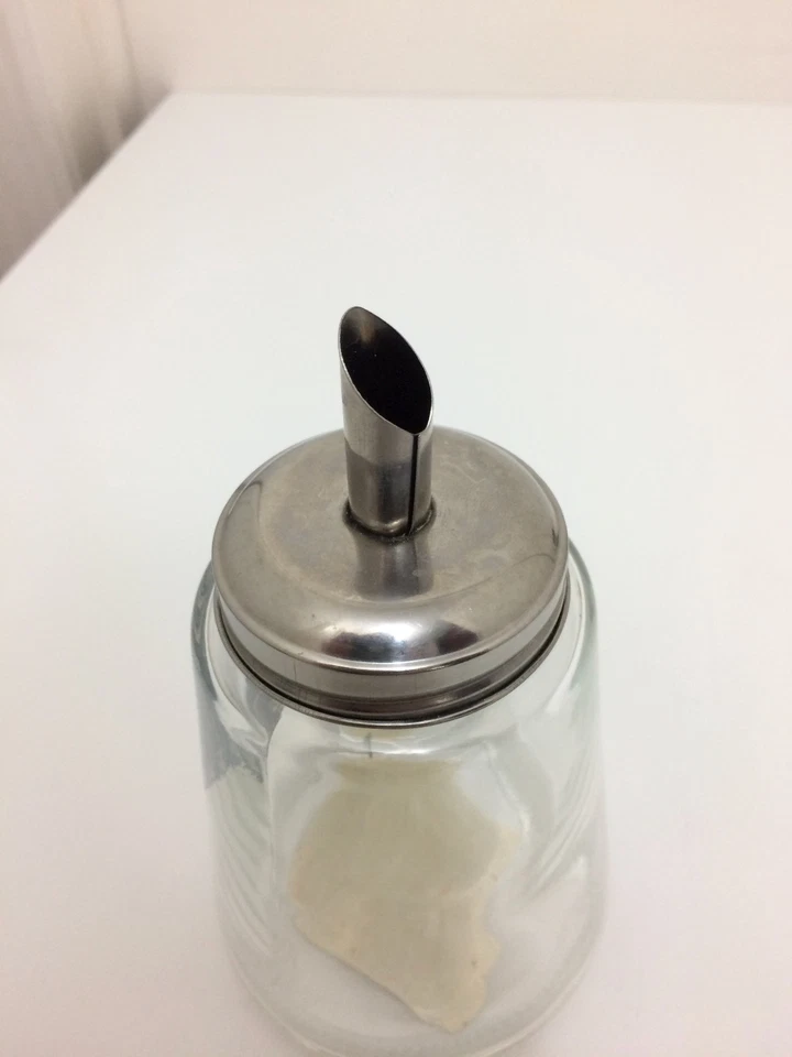 vintage pride products clear glass sugar dispenser chrome lid spout butterfly - Image 2 of 4