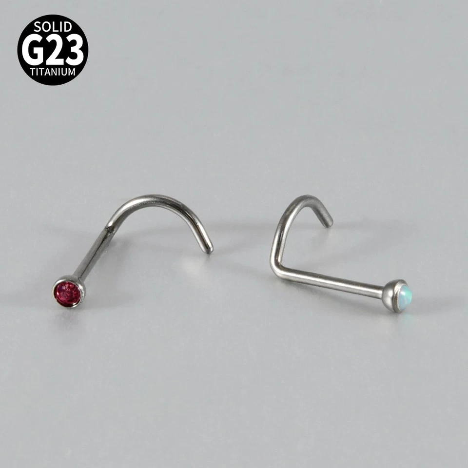 Anillo nariz ópalo 2 piezas G23 titanio nariz curvada perno nariz aro elegante joyería corporal Foto 4 de 4