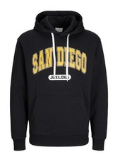Image of JACK & JONES Mens Bradley Varsity Logo Casual Overhead Hooded Sweatshirt Top