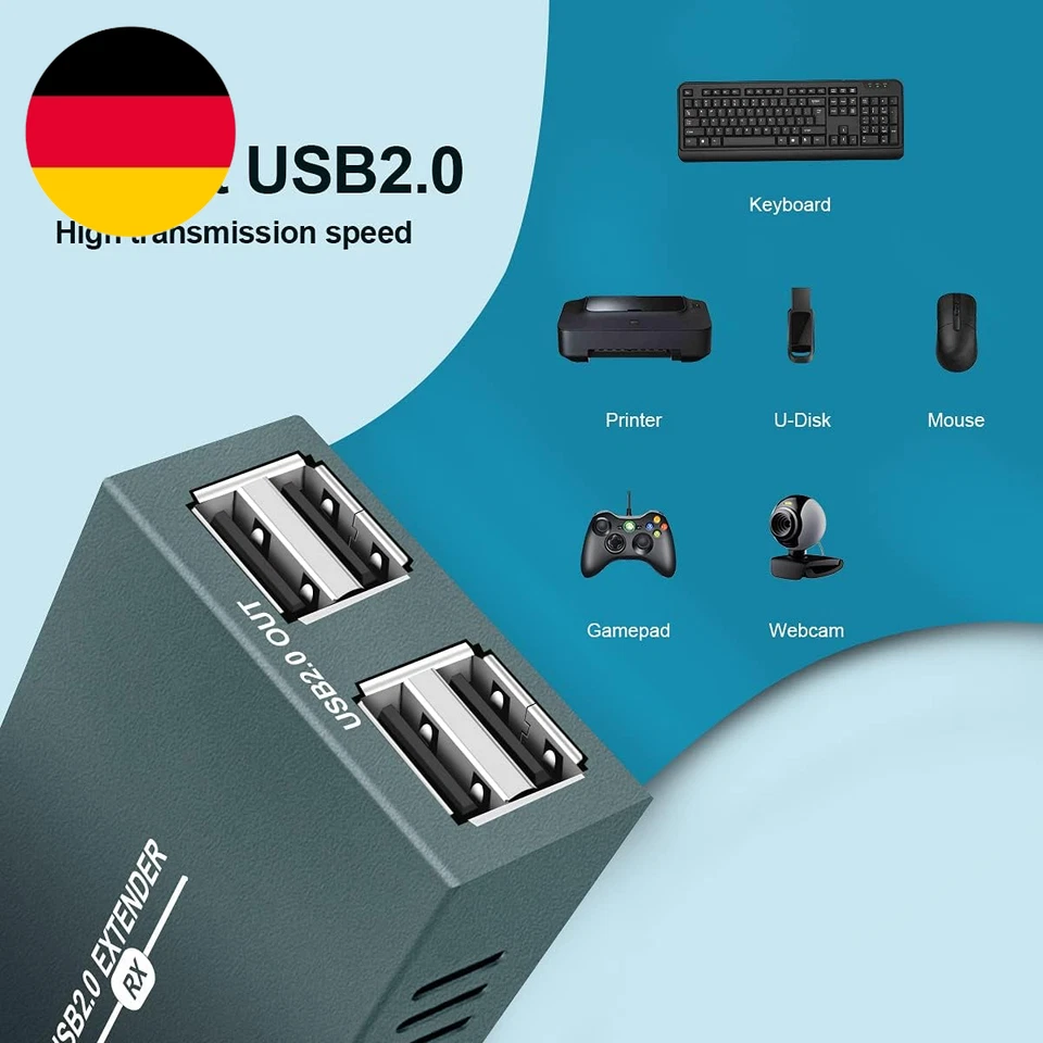 GREATHTEK USB 2.0 Extender, USB over Ethernet Cat 5E/6/7 up to 50M/165Ft, 4 Hubs - Bild 2 von 4