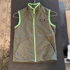Lands End Fleece Vest Youth L 10-12 Green Grid Full Zip Outdoor Layer Warm NWOT