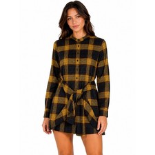 Banana Republic Tie Front Shirt Mini Dress Flannel Plaid Yellow M Cozy Casual