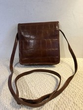 Vintage Brown Leather Croc Embossed Cross Body Bag Made In India VGC