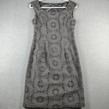 Adrianna Papell Women's Sz 6 Dress Dark Gray Lace Embroidered Boat Neck EUC