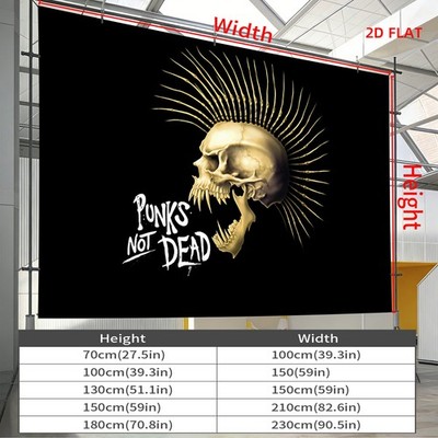 2D Flat - 2D Flat - A Large Tapestry Featuring a Skull Design with a Mohawk, E