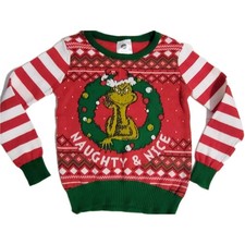 The Grinch Kids Ugly Sweater Naughty  Nice Size S 6/6X 100 Cotton Dr. Seuss
