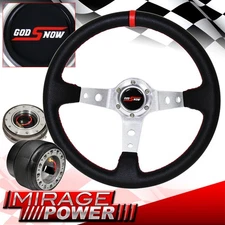 Quick Release + Deep Dish Black Steering Wheel Red Stitching For 90-93 Accord