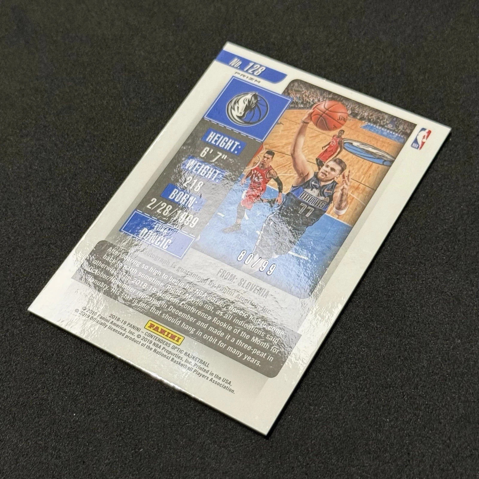 Luka Doncic 2018-19 Panini Contenders Optic #128 Blue Prizm Rookie Auto /99 view 7