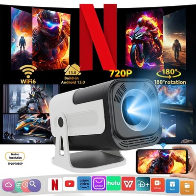 Mini Projector 4K Android 13 Projector Native 390ANSI Lumens Dual WiFi 1920*720P