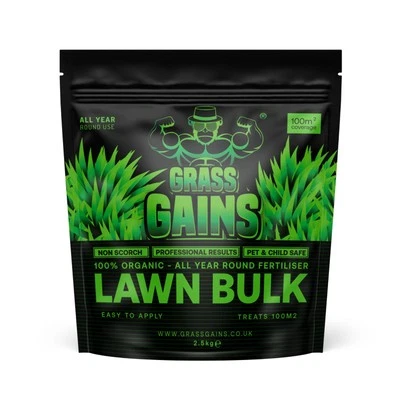 GRASS GAINS Lawn Bulk Black Edition 2.5kg- Organic Autumn/Winter lawn feed, Treats 100 m2