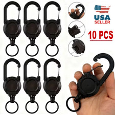 10PCS Heavy Duty Retractable Carabiner Car Key Chain Badge Holder Steel Cord-  