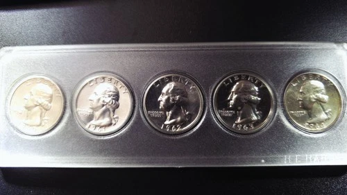 5 SILVER PROOF QUARTERS 1960-1964  90% SILVER