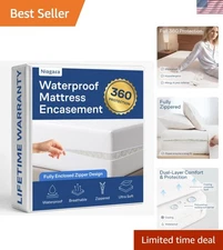 Queen Mattress Protector 360 Waterproof Zippered Cover - Ultra Plush, Breathable