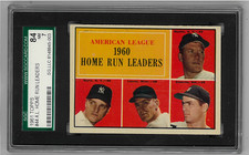 1961 Topps Baseball Card #44 A.L. Home Run Leaders Mantle Maris SGC 7 NM