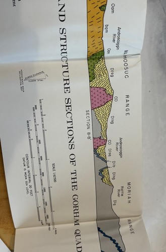 Vintage Geology Of The Gorham Quadrangle NH-Maine 1975 Color Geological Map - Picture 9 of 11