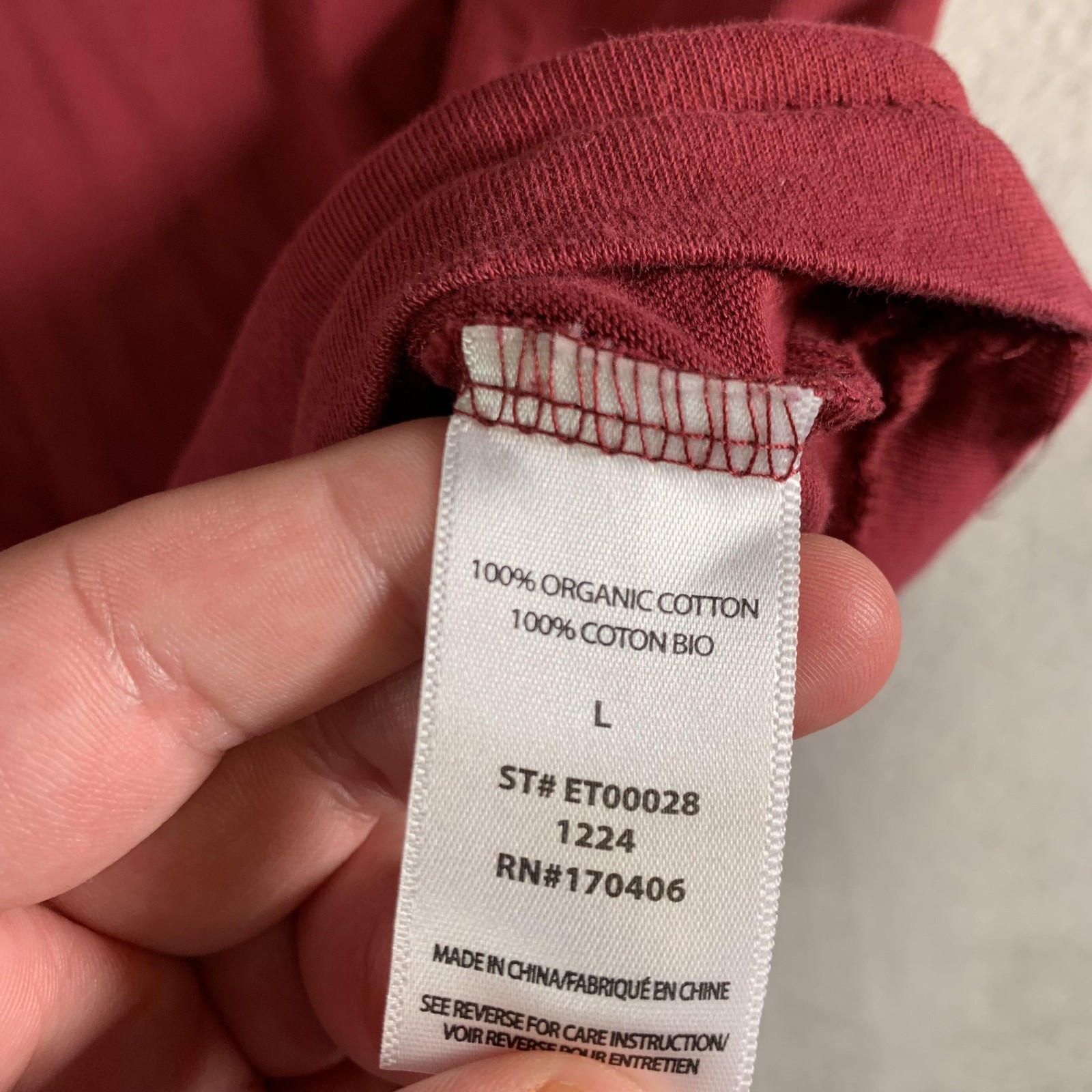 Elwood Shirt Mens Large Red Organic Cotton Solid Crewneck Casual Oversized Tee