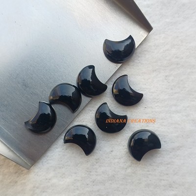 Natural Black Onyx Moonshape Cabochon 10mm To 25mm Loose Gemstone