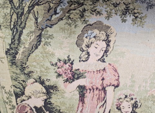 Large Vintage Woven Tapestry Panel, Children Playing in Garden, Gilt Frame (photo 7)