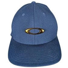 Oakley Baseball Cap Blue Flexfit Gold Logo Hat Mens Womens One Size