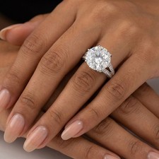 Side Stone Engagement Ring Solid 14K Gold 6.37 CT Round Lab-Grown Diamond G VS2