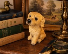 Vintage Flocked Yellow Labrador Retriever Dog Figurine 6" Cute MCM Realistic