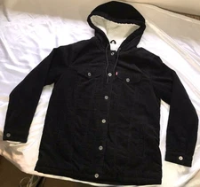 Levis Coat Chore Barn Trucker Black Corduroy White Sherpa Lined Hood Mens Size M