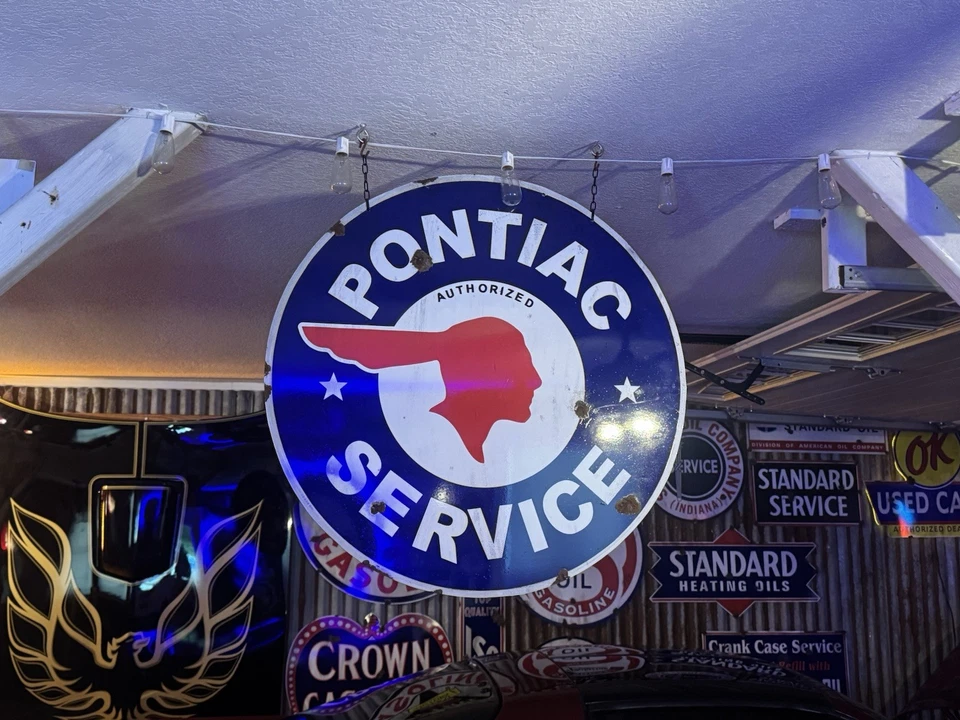 Antique style porcelain look Pontiac Indian Dealer Service Sales Sign - Image 2 of 2