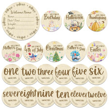 Threetols 11PCS Wooden Baby Monthly Milestone Cards Sign, Double Sided Newborn P