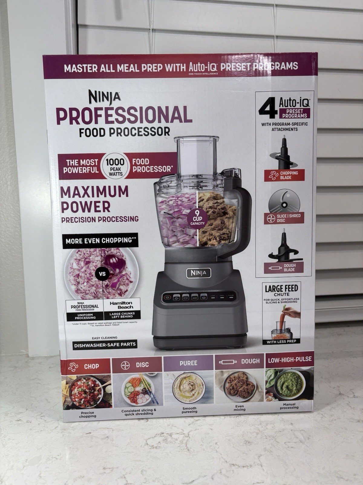 New Ninja Professional Food Processor Auto-IQ 1000W 9-Cup Ca