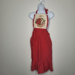 Vintage Christmas Red Poinsettia Apron tie back halter cottagecore one size