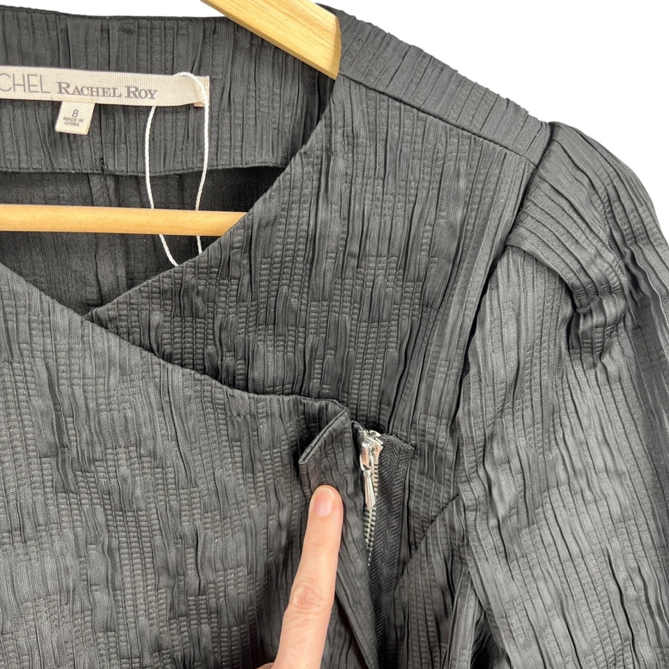 Rachel Roy Black Pleated Asymmetrical Zipper Jacket Size 8 Minimalist Edgy - Image 2 of 4