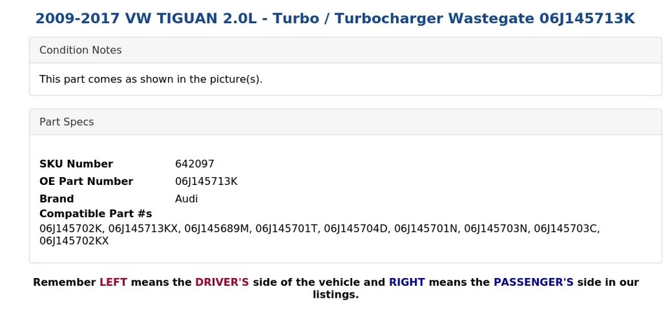 2009-2017 VW TIGUAN 2.0L - Turbo / Turbocharger Wastegate 06J145713K - Image 4 of 4