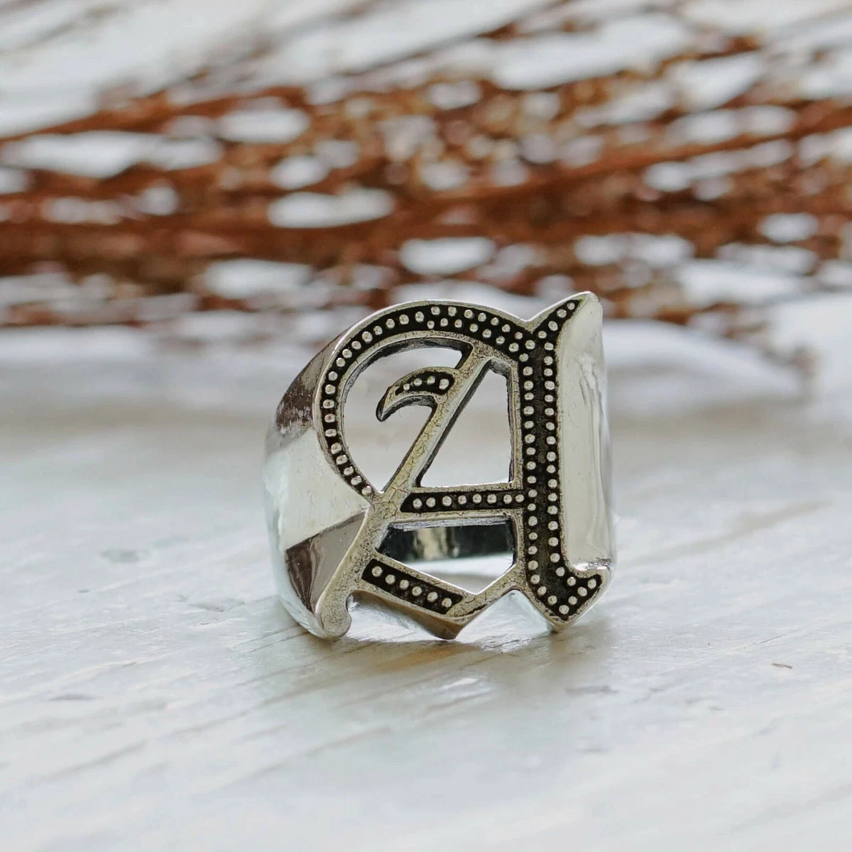Mens silver cheap initial ring
