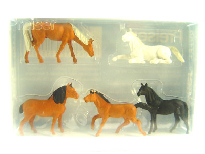 Pferde  -  5 Stck.   - Preiser HO Figuren 1:87 -  14150  #E