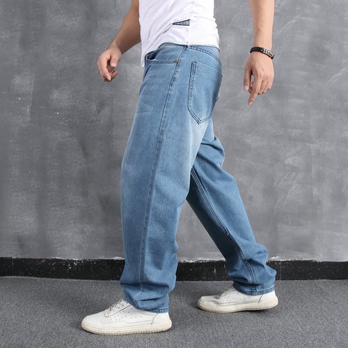 Pantaloni lunghi casual da uomo blu chiaro europei e americani larghi - Foto 14 di 26