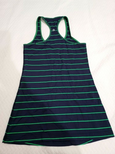 Lululemon Cool Racerback Tank Top Inkwell Navy Blue Green Bean Stripe EUC - Picture 3 of 6