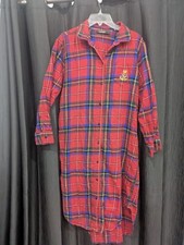 Lauren Ralph Lauren Nightgown Womens Medium Red Flannel Plaid Long Crest Pockets