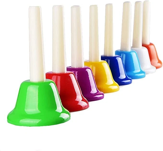 FANTIC Colorful Hand Percussion Bells 8 Note Diatonic Metal Hand Bell Kit for Kids