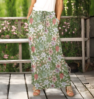 Bon Apple Tea Women's Drawstring Pocket Maxi Skirt