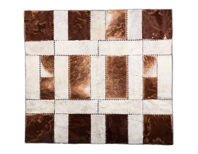 Aydin Hand-Crafted Square Cowhide Patchwork Area Rug Hair-On Brown 5'11''x6'7''