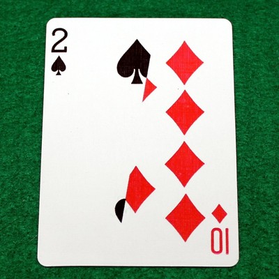 2 Spades / 10 of Diamonds, Half Diagonal, Red Bicycle Gaff Playing Card Printed