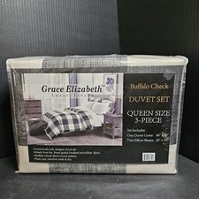 Queen Size Buffalo Check 90" x 90" Duvet Cover 2 Pillow Shams 20" x 26"
