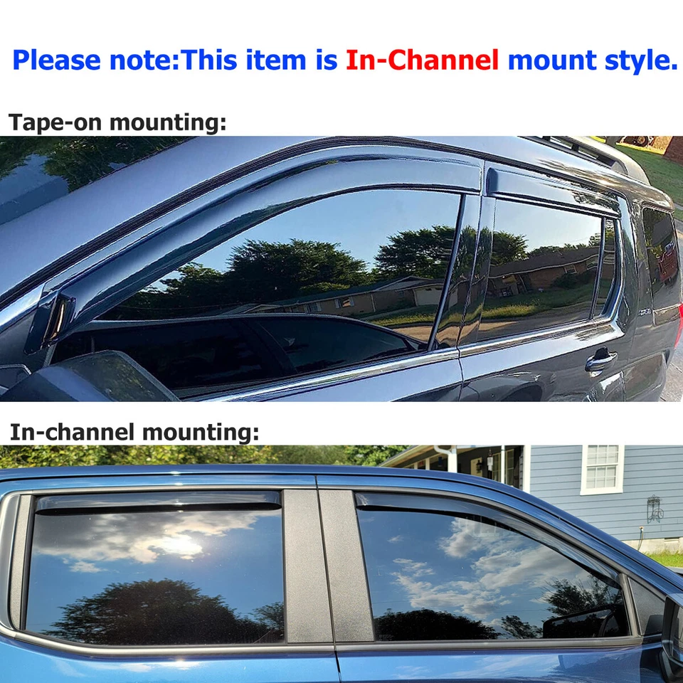 In-Channel Mount Rain Guard Window Visor for 99-16 FORD F250 Super Duty Crew Cab Foto 4 de 4