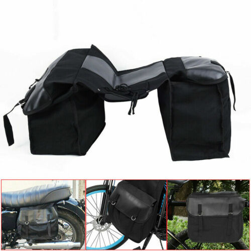 Universal Canvas + Leather Motorcycle Pannier Side Bag Cycle Luggage Saddle Bags - Afbeelding 1 van 9
