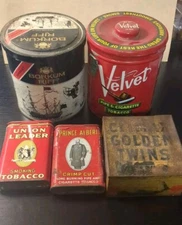 Climax Golden Twins Union Leader Prince Albert Velvet Vintage Tin Cigar Box Lot 