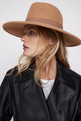 ZARA FELT WOOL HAT TAN LARGE CLASSIC FEDORA WOMEN display picture 3